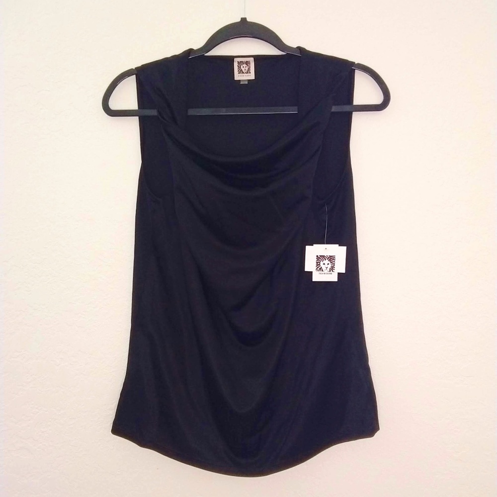 Ann Klein black cowl neck top M